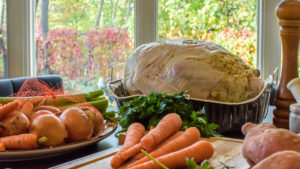 Turkey with herbs on counter